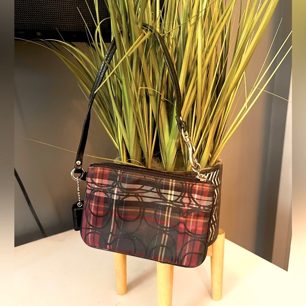 Coach Poppy Tartan Wristlet